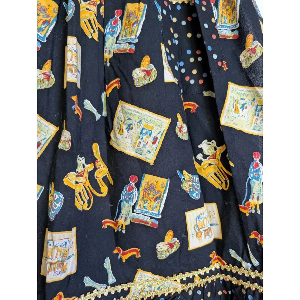 Vintage April Cornell Apron French Pockets Cottagecore Ruffle Cotton Tie Waist